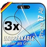 UTECTION 3X Panzerfolie [Besser als Glas] für iPhone 17 AIR - Unzerstörbarer Displayschutz - Perfekte passform - Schutzfolie mit ALLEN Hüllen kompatibel - Super Haptik & Kinderleichte Anbringung