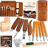 Holzschnitzwerkzeuge, 22-teiliges Holzschnitzerei-Set mit PU-Aufbewahrungstasche, mit 9 Schnitzmessern, Handschuhen, schärfstein & PU-Tasche, Schnitzset zum Schnitzen für Anfänger