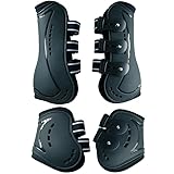 Merauno® Gamaschen & Streichkappen, 4er Set Gamaschen Pferdesehne Bandage mit Robust Elastisch, PU Shell, Neopren atmungsaktiven Löchern für Springen, Reiten, Events (S, Schwarz)