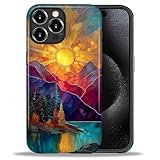 DAIZAG Schutzhülle für iPhone 16 Pro, Motiv: Sonnenaufgang, Buntglas, Ganzkörper-Design, Hybrid-Doppelschutz, weiches TPU, hartes Polycarbonat, stoßfest, kratzfest, Schutzhülle für Damen und Herren