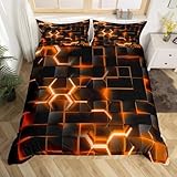 Loussiesd Bettwäsche-Set für King-Size-Betten, Wabenmuster, für Kinder, Jungen, Mädchen, Dekor, Geometrie, Sechseck-Thema, Bettdeckenbezug, geometrisches Bienenstock, Orange und Schwarz