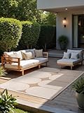 Northrugs Bowen In- & Outdoor Teppich Modern - Modernes Flachgewebe, Wendeteppich mit Bogen Design, ÖKO-TEX Wetterfest & UV-beständig für Balkon, Terrasse, Garten – Jute Weiß, 120x170cm