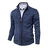AOLI RAY Herren Strickjacke Stehkragen Cardigan mit Reißverschluß und Taschen Feinstrike Pullover Blau Schwarz L