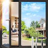 Windimiley Fensterfolie Spiegelfolie Selbstklebend Wärmereflektion Sonnenschutz UV-Schutz Reflektierende Fenster innen oder außen Privatsphäre Sichtschutz Fenstertönung, Schwarz-Silber, 45x200cm