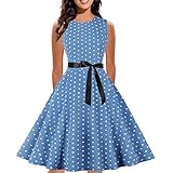 Damen 50S Retro Cocktailkleid Rockabilly Retro Schwingen Kleid Faltenrock A-Line Petticoat (Blau, M)