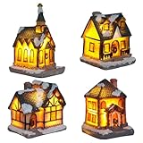 Weihnachtsdorf mit Beleuchtung Weihnachtsstadt,Weihnachtsdeko Häuser,LED Weihnachtshäuser Weihnachtsdeko Amerikanisch,Weihnachtshaus Beleuchtet,Weihnachtsdorf Häuser,Christmas Village Town(4pcs Set)