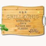Zarto Geschenk Männer - Küchenbrett mit Grillkönig-Gravur, 40 x 28 cm, Naturholz, Schneidebrett für Küchenprofis