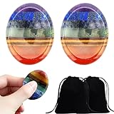 2 Stücks Chakra Steine, Kristalle Steine Edelsteine Heilsteine Glückssteine Sorgensteine Handschmeichler Daumen Poliert Kristall Stein Oval Palmstein Spirituelle Meditation Stress Abbau