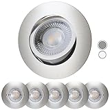 Scandinavian home 6er Set LED Spot 230V 4,3W Warmweiß Schwenkbar 68mm - 75mm I Badezimmer geeignet I CRI 90 350lm 3000K 68mm I Edelstahldesign I LED Einbaustrahler Deckeneinbauleuchte flach