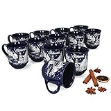 MamboCat 12er Set Glühweinbecher 0,2L mit Eichstrich I Klassische Weihnachtsmarkt Tasse mit Wintermotiv I Glühweintassen mit Henkel I Gastronomiebedarf Geschirr I Becher aus Keramik dunkelblau