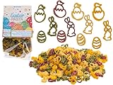 Hartweizengrießnudeln 'OSTERN', mit Kurkuma, rote Beete und Spinat, 4-farbig, 250g, Packung mit Headercard