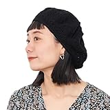 CHARM Baskenmütze Damen Beret Häkelmütze Barrett - Sommer Mütze Pantomime Französische Mütze Strickmütze Lochmuster Schwarz