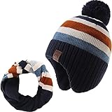 Monimo Jungen wintermütze Stricken Hut Verdicken Ohrenschützer Hut für Kinder,S-Strip Set,3-5 Jahre