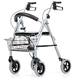 REHASHOP Leichtgewichtrollator Vigeo - inkl. Korb, Stockhalter, Rückenlehne und Pannensichere PU Bereifung