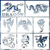 Prasacco 8 Stück Drachen Schablonen, Kunststoff Fliegender Drachen Zeichnen Malschablonen Wiederverwendbare Kunststoff Drachen Schablone Set zum Malen auf Holz Möbel Wand DIY Handwerk Zeichnen Deko