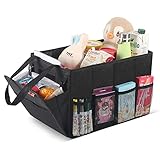 Tsumbay Kofferraum Organizer für Vorder- wasserdichte Auto Faltbox mit Müllsack, Sitzaufbewahrungstasche für Erwachsene und Kinder，Auto Utensilientasche mit Antirutsch-Klett für Auto/Heim/Camping