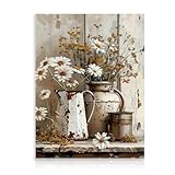 Dazzlewall Rustikale Gänseblümchen Blumen Wandbild, Vintage Land Blumen Leinwand Bild für Badezimmer Schlafzimmer Dekor 30x40 cm Ungerahmt