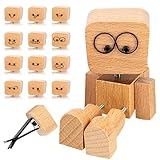 Simsky Handgefertigte Wackelnde Holzfigur mit 12 Magnetischen Ausdrücken, Dekorative Auto Ornamente, Schüttelnder Wackelmann mit Beweglichen Füßen