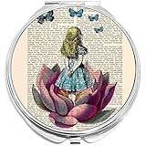 NewCharms Alice im Wunderland Taschenspiegel mit Spiegeln, Taschenformat, Klappspiegel für Make-up überall