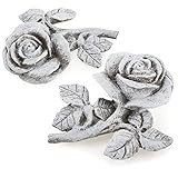 com-four® 2X Grabdekoration Rose - Gedenkstein der Hoffnung und Reinheit - Blumen-Trauerstein - wetterfester Grabschmuck - Gartendekoration in Steinoptik - Erinnerungsstein (2 Stück - Rose)