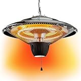 Deckenheizstrahler | Halogen Heizpilz zum hängen | Ø 42cm | 1500 Watt | 2 Heizstufen | inkl. Kette
