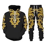 KaloKLU Herren Jogginganzug, bedruckt, 3D-Druck, mit Löwe, Tiger, Trainingsanzug, Herren, Kapuzen-Sweatshirt, Sportswear, Langarm, Hose, I 4, 5X-Large