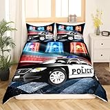 SJSXWQN Bettwäsche 135x200 Polizeiwagen Bettwäsche-Set mit Reißverschluss Schließung für Kinder Mädchen Weicher Atmungsaktive Mikrofaser Bettbezug + 2 Kopfkissenbezug 80x80 cm