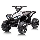 12 V Elektrisches Quad für Kinder, Elektroauto Kinder ATV mit Musik, Hupe, LED-Scheinwerfer, 83 x 53 x 56 cm, für Kinder 3+ Jahre (Weiß)