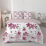 dyausi Blumen Bettdecke 135x200 4 Jahreszeiten - Wende Vintage Aquarell Blüten Bettdecken Ohne Bezug, Waschbar Weiche Ganzjahresdecke Steppdecke mit 2 Kissenbezug, Rosa Weiß H187