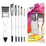 Flaches Pinselset – 6 Vielseitige Künstlerpinsel, Langlebiges Pinselset | Weiche Flachpinsel Für Acryl, Professionelles Aquarell-Malset, Professionelles Kunstset Für Ölgemälde, Anfänger, Erwachsene, K