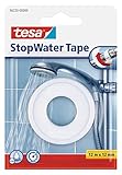 tesa Dichtungsband StopWater, wasserfestes Abdichten, Druckbeständigkeit bis zu 6 bar, einfache Anwendung, 12m x 12mm, weiss