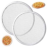 Xweptuy 2 Stück Pizzagitter aus Edelstahl, 33 cm, rundes Netz-Pizzablech für den Ofen, antihaftbeschichtet, Wärmeverteilung, Backen, Grillen, Nahtlose Grill-Netzmatte für Restaurant, Zuhause