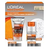 L'Oréal Men Expert Pflegeset gegen müde Haut für Männer, Geschenkset mit Waschgel und Gesichtscreme 24H Anti-Müdigkeit, Geschenke für Herren mit Vitamin C, Hydra Energy, 1 x 100 ml, 1 x 50 ml