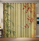 CEDNXOER Vorhänge Blickdicht Gardinen Mit Ösen Abstrakt Pflanzen Verdunkelung Svorhang 2er Set,3D Pflaumenblüte Bambus Vorhänge Kinderzimmer, H 245 x B 140 cm Lärmminderung Gardinen Fensterdekoration