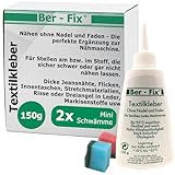 Ber-Fix Textilkleber 150g Waschbar bis 95°C Flexibler Stoffkleber für Baumwolle, Leinen & Leder Perfekt für DIY-Reparaturen, Stark und Weich