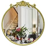G-LEAF 60X60cm Gold Runder Barock Spiegel, 24 inch Antik HD Runder Wandspiegel mit Metallrahmen für Badezimmer, Waschtisch, Wohnzimmer, Schlafzimmer, Eingang Wanddekoration Heimdekoration