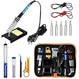 Sondiko Lötkolben Set, 60W/220V Lötkolben mit Einstellbarer Temperatur, Ein/Aus Schalter, 5 Wechselspitzen zum Löten, Holzgravur, Heißschneiden, Brandmalerei, Lötset für Elektrische Arbeiten