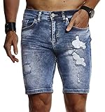 Leif Nelson Herren Männer Jungen Sommer Kurze Biker Jogger Jeans Hose Shorts Jeanshose Chinos Cargo Bermuda Basic 5-Pocket Destroyed Used Stretch Freizeithose Denim Slim Fit LN1977; W29; Blau