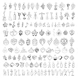 RISF 126 Stück Charms Anhänger Set, Metall Schmuckanhänger, Gemischte Anhänger für Armbänder, Aesthetic Charms Anhänger zum Schmuck für DIY Halskette Armband Ohrring