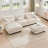 Dolamaní Modernes Sofa 5 Sitzer U-Form Couch, Ecksofa Sofacouch Samtstoff, Big Sofa inkl. Hocker Samtcouch Wohnzimmer (Beige)