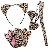Warmhm Leoparden Cosplay Erwachsene mit Tier Accessoires Leopard Kopfband Handschuhe Schleife für Karneval Fasching Mottoparty Tierkostüm