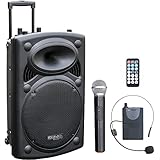 Ibiza - PORT15VHF-BT - Tragbarer Lautsprecher 15'/800W MAX mit 2 Mikrofonen (VHF), Fernbedienung und Schutzhülle - Bluetooth, USB, SD - 6 bis 8 Std. Betriebsdauer