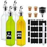 OctBird 4Set 500ML Öl Flaschen Essig Ölspender mit Ausgießer mit Etikett Trichter Korken,Glas Oil Dispenser Set Oil Bottle Ölflasche Olivenöl Spender Öl Essigspender Olivenölflasche für BBQ Küche