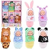 Miunana Minipuppen Mini Puppen Babypuppen, 6 Stück Baby Mini Puppen mit Schlafsack, Waschbares PVC-Material, Realistische Bewegliche Babypuppe, Puppenspielzeug für Mädchen und Kleinkinder