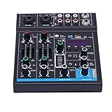 LENDISIY Professioneller Audio Mixer, 4-Kanal Soundboard-Mischpult, DJ-Mixer Soundboard-Konsolensystem mit MP3 USB Bluetooth, 48V Phantomspeisung für Aufnahmen, Live-Streaming, Podcasting