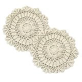 2 Stück Handgefertigte Tischsets, Rund Gehäkelt Spitzendeckchen, Baumwolle Gewebte Platzsets, rutschfest Hitzebeständige Platzdeckchen für Küche, Esszimmer und Party Tisch Dekoration (Beige: 20 cm)