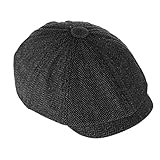 Yolev Schiebermütze Herren Newsboy Mütze Schwarz Modische Baskenmütze 8-teilig Fischgrätenmuster Wollmütze Unisex Gatsby Schirmmütze Winter Winddicht und Warm