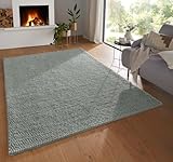 Taracarpet Moderner Landhaus Wollteppich gewalkt Bubble fürs Wohnzimmer, Schlafzimmer und Esszimmer Teppich aus Schurwolle nachhaltig grün 240x340 cm