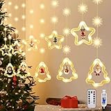 Herefun Weihnachtsbeleuchtung Innen Fenster, LED Weihnachtsdekoration Lichterkette, 3M 8 Modi USB Sterne und Weihnachtsbaum Lichtervorhang, Beleuchtete Hänge Lichterkette Mit Fernbedienung Und Timer