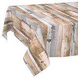 Tischdecke abwaschbar Holzoptik Braun Grau Rechteckig ohne Einfassung – pflegeleichtes Wachstuch für Innen & Außen – rustikales Design für Esstisch & Balkon 100 x 140 cm (Rechteckig)